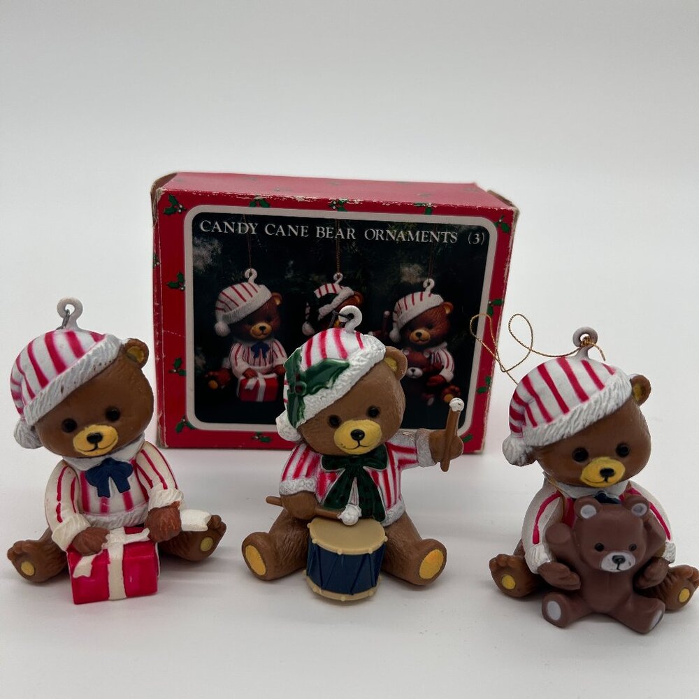Christmas‎ Around the World Candy Cane Bear ornaments set of 3 IN BOX